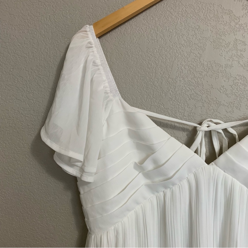 Lulus Large Amalfi Coast White Pleated Flutter Sleeve Mini Dress NWOT - Picture 5 of 16